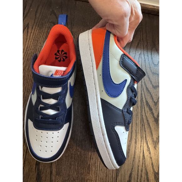 Nike Kids Court Borough Low Craft Navy Orange White Sz 2 NEW Missing 1 Insole - Picture 11 of 14